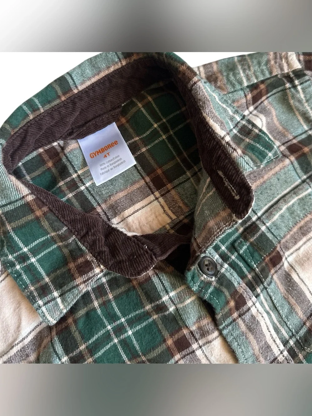 Gymboree 4T Boys Cream Brown green twill flannel button up fall